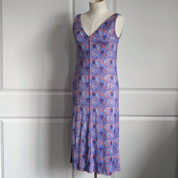 Tory Burch Dress 100% Silk Sheath Sleeveless V-Neck Floral Blue Coral XS NWT - Picture 10 of 14